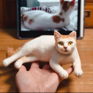 Custom Needle Felt Cat Figurine, Custom Wool Felting Pet Portrait-Stuffed Cute Kitten Plush Gift, Pet Loss Memorial, Pet Loss Gift
