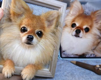 Handmade Chihuahua Memorial Sculpture - Custom Wool Felt Pet Portrait