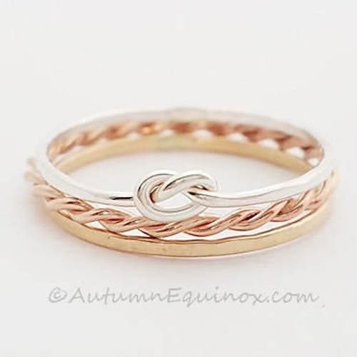 Tricolor Stacking Ring Set Knot Ring Twist Ring Band Silver Etsy