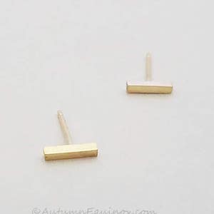 May include: A pair of gold bar stud earrings. The earrings are simple and minimalist, and they would make a great gift for a friend or loved one.