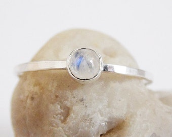 Rainbow Moonstone Ring Sterling Silver Stacking Ring