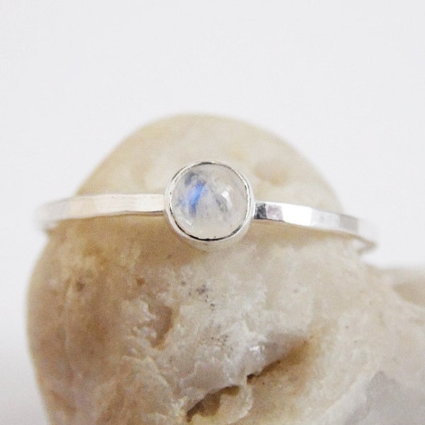 Rainbow Moonstone Ring Sterling Silver Stacking Ring
