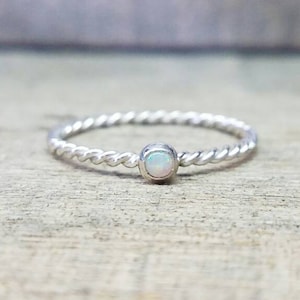 Opal Twist Ring Sterling Silver Stacking Ring image 1