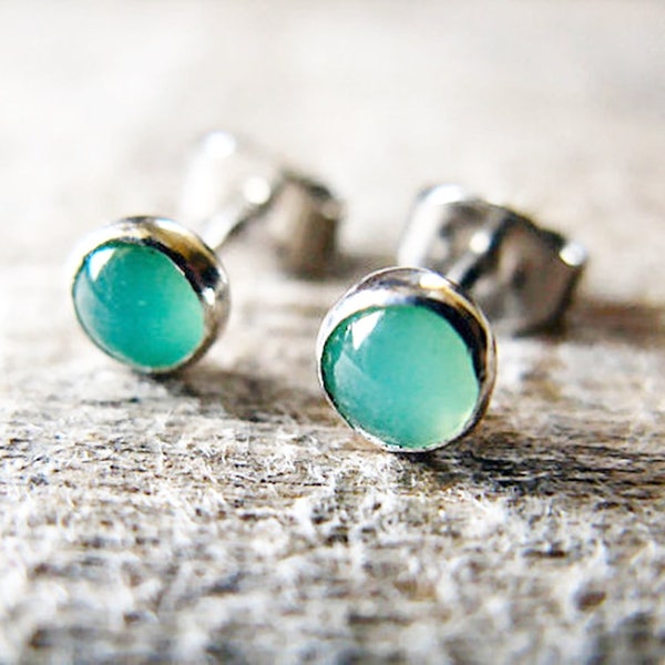 Green Chrysoprase Stud Earrings Sterling Silver