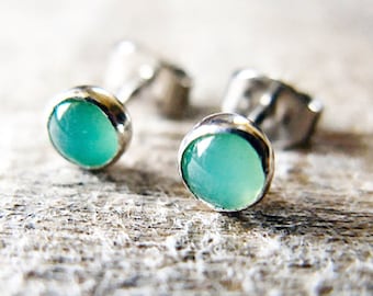 Green Chrysoprase Stud Earrings Sterling Silver