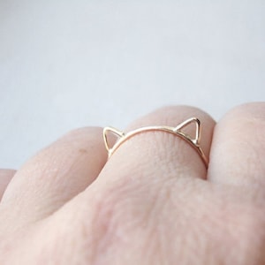 Cat Ears Ring Cat Ring in 14k Solid Gold