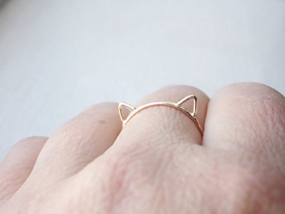 Cat Ears Ring Cat Ring in 14k Solid Gold