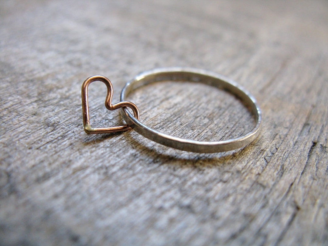 Floating Heart Sterling Silver Stacking Ring - Etsy