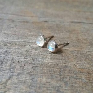 Rainbow Moonstone Stud Earrings Sterling Silver image 2