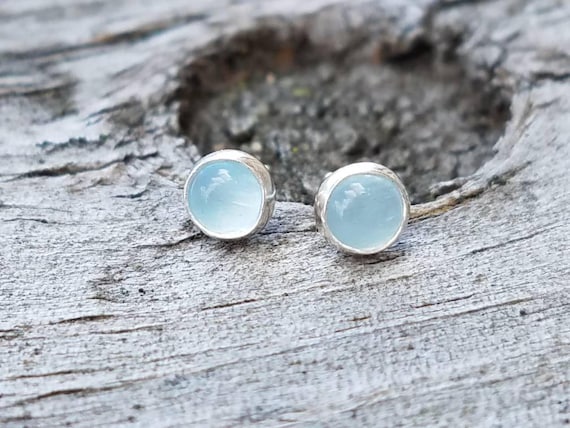 Natural aquamarine stud earrings, beautiful in color, small and exquisite,  hot style, 925 silver, easy to wear