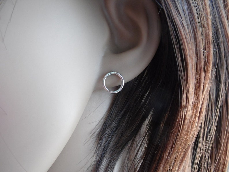 Circle Stud Earrings Sterling Silver image 2