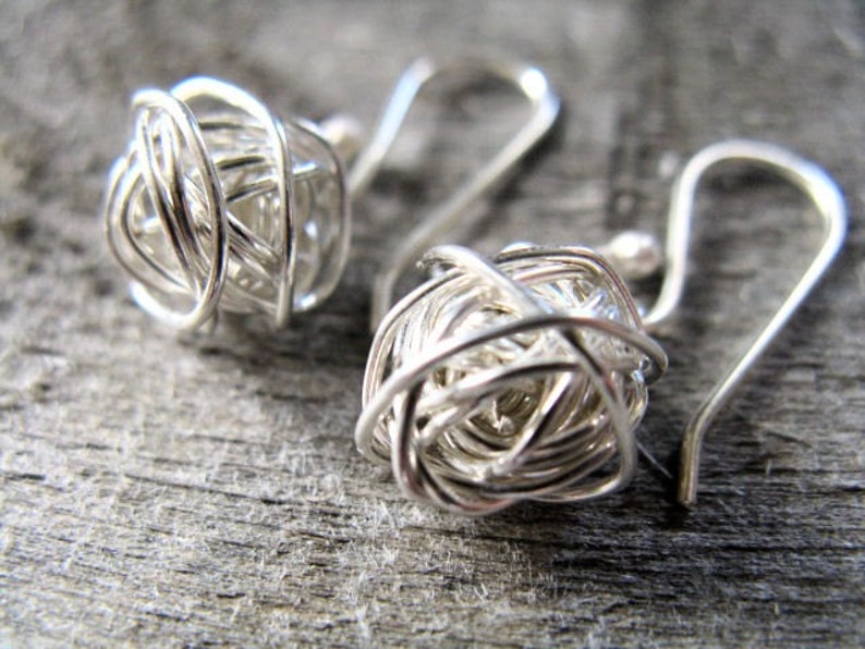 Sterling silver yarn ball earrings image 1