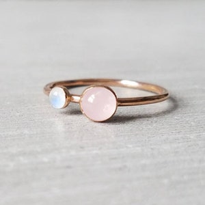 Rose Quartz Rainbow Moonstone Ring in Rose Gold