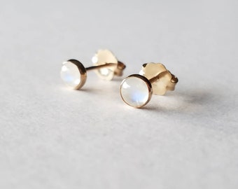 Gold Rainbow Moonstone Earrings