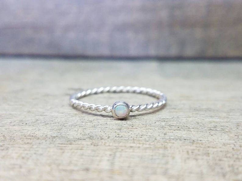 Opal Twist Ring Sterling Silver Stacking Ring image 1