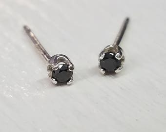 Black Diamond Stud Earrings in Sterling Silver