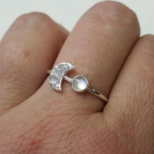 Rainbow Moonstone Ring in Sterling Silver Crescent Moon Ring