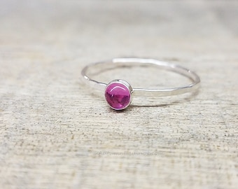 Pink Sapphire Ring Sterling Silver Stacking Ring