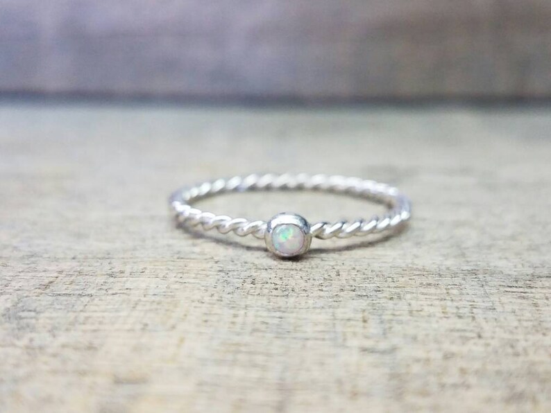 Opal Twist Ring Sterling Silver Stacking Ring image 2