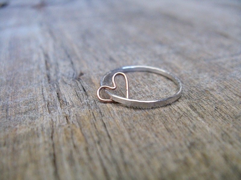 Floating Heart Sterling Silver Stacking Ring | Etsy