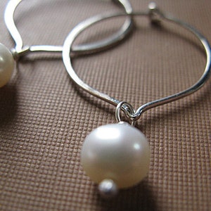 Lotus hoop earrings with freshwater pearl image 2