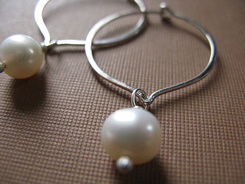 Lotus hoop earrings with freshwater pearl image 2