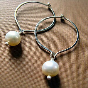 Lotus hoop earrings with freshwater pearl image 4