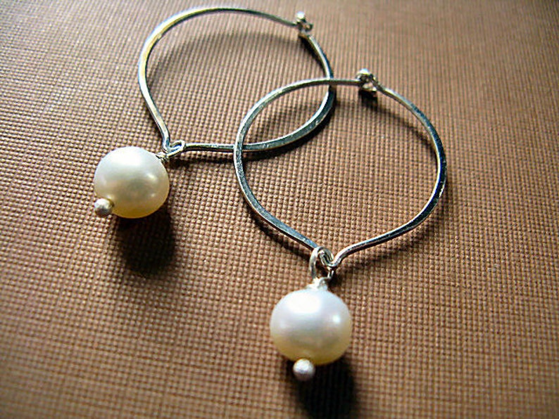 Lotus hoop earrings with freshwater pearl image 4