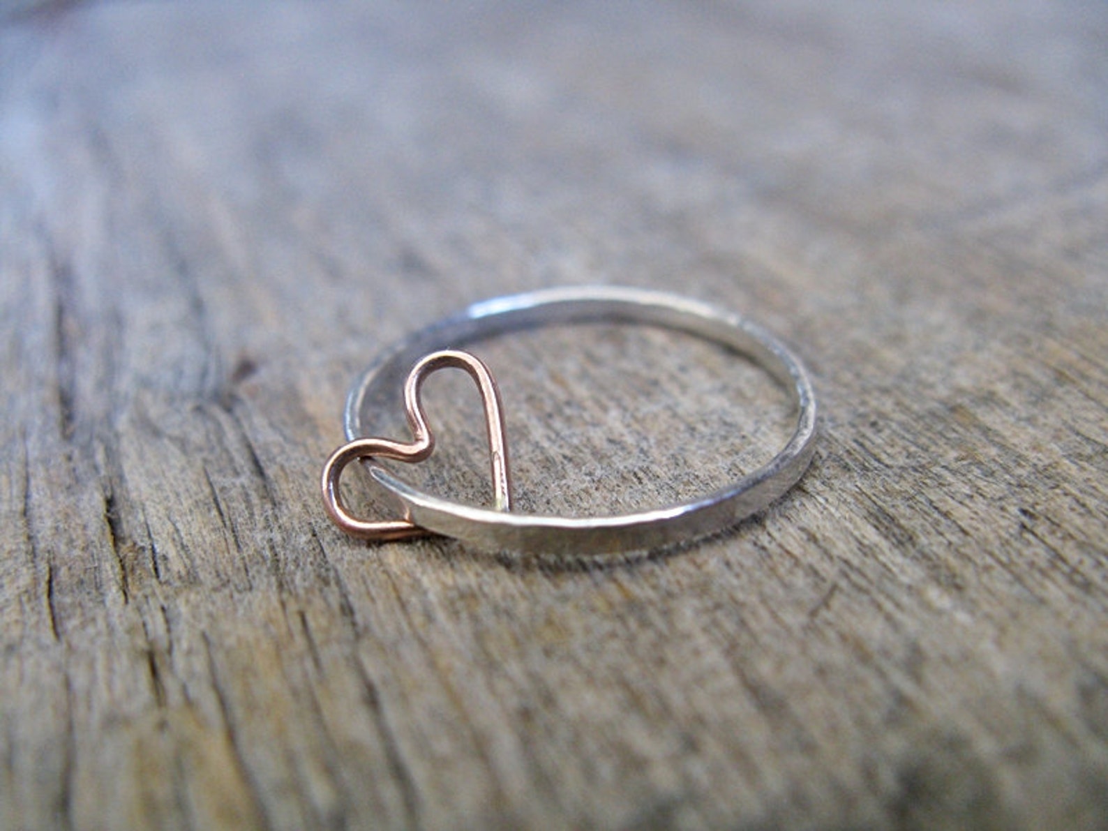 Floating Heart Sterling Silver Stacking Ring | Etsy