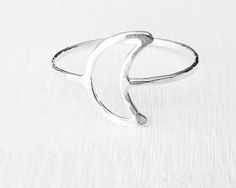 Silver Moon Ring Crescent Moon Stacking Ring Sterling Silver