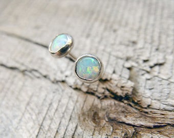 Opal Stud Earrings Sterling Silver