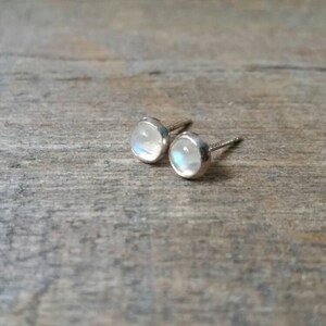 Rainbow Moonstone Stud Earrings Sterling Silver image 3