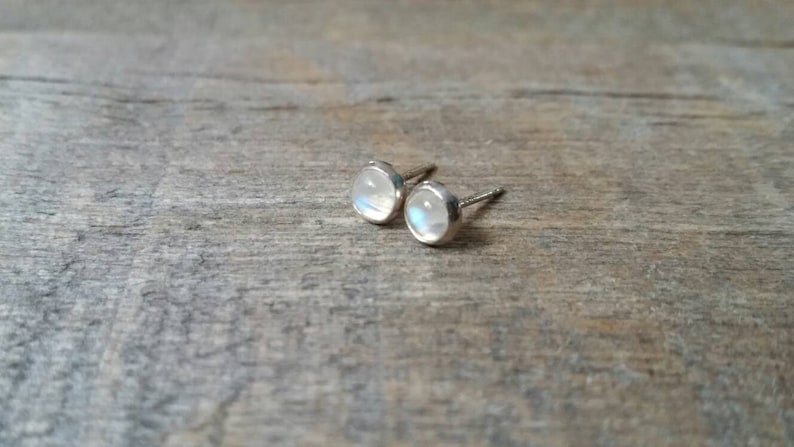 Rainbow Moonstone Stud Earrings Sterling Silver image 3