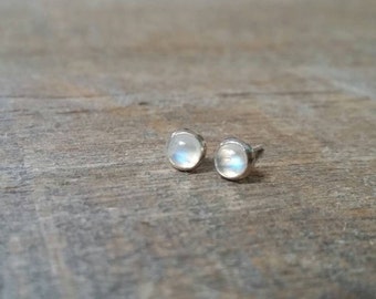 Rainbow Moonstone Stud Earrings Sterling Silver