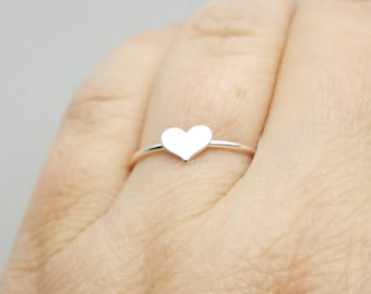 Floating Heart Sterling Silver Stacking Ring | Etsy