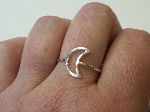 925 Sterling Silver Moon Ring, Crescent Moon Ring, Tiny Moon Ring