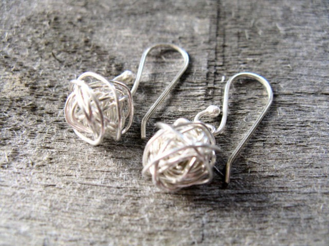 Sterling silver yarn ball earrings Etsy
