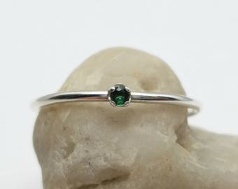 Tiny Emerald Ring in Sterling Silver