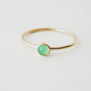 Gold Chrysoprase Ring Green Gemstone Ring