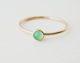 Gold Chrysoprase Ring Green Gemstone Ring