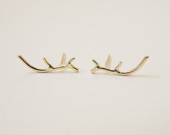 Small 14k Gold Filled Antler Earrings Stud Earrings