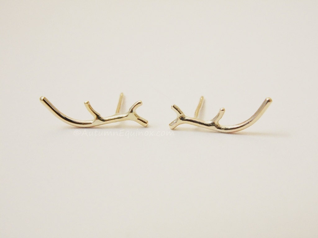 Small 14k Gold Filled Antler Earrings Stud Earrings