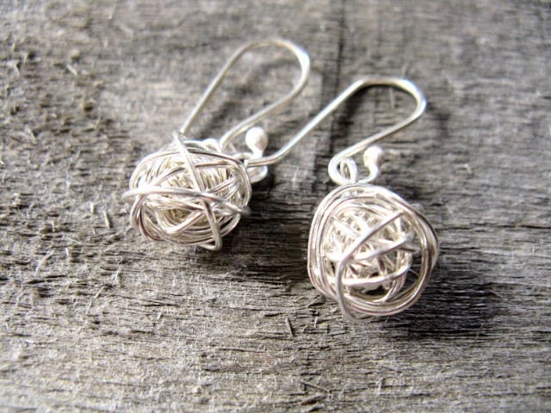 Sterling silver yarn ball earrings image 2