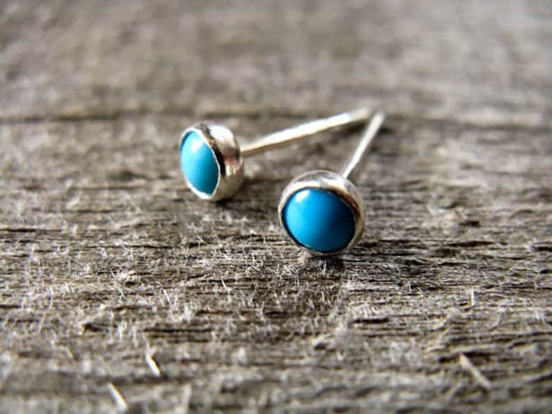Turquoise Stud Earrings Stering Silver image 1
