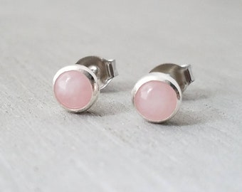 Rose Quartz Stud Earrings in Sterling Silver