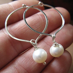 Lotus hoop earrings with freshwater pearl image 5