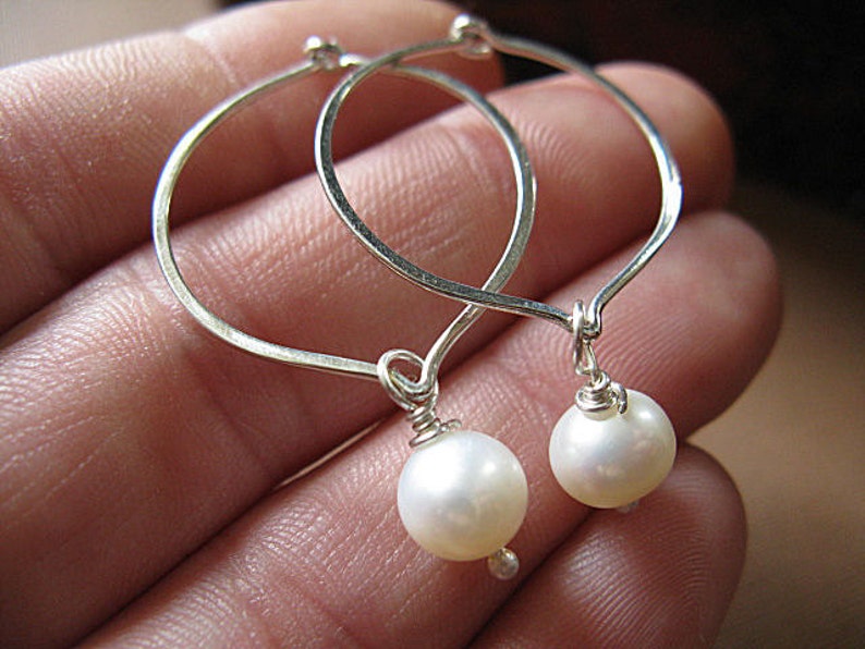 Lotus hoop earrings with freshwater pearl image 5