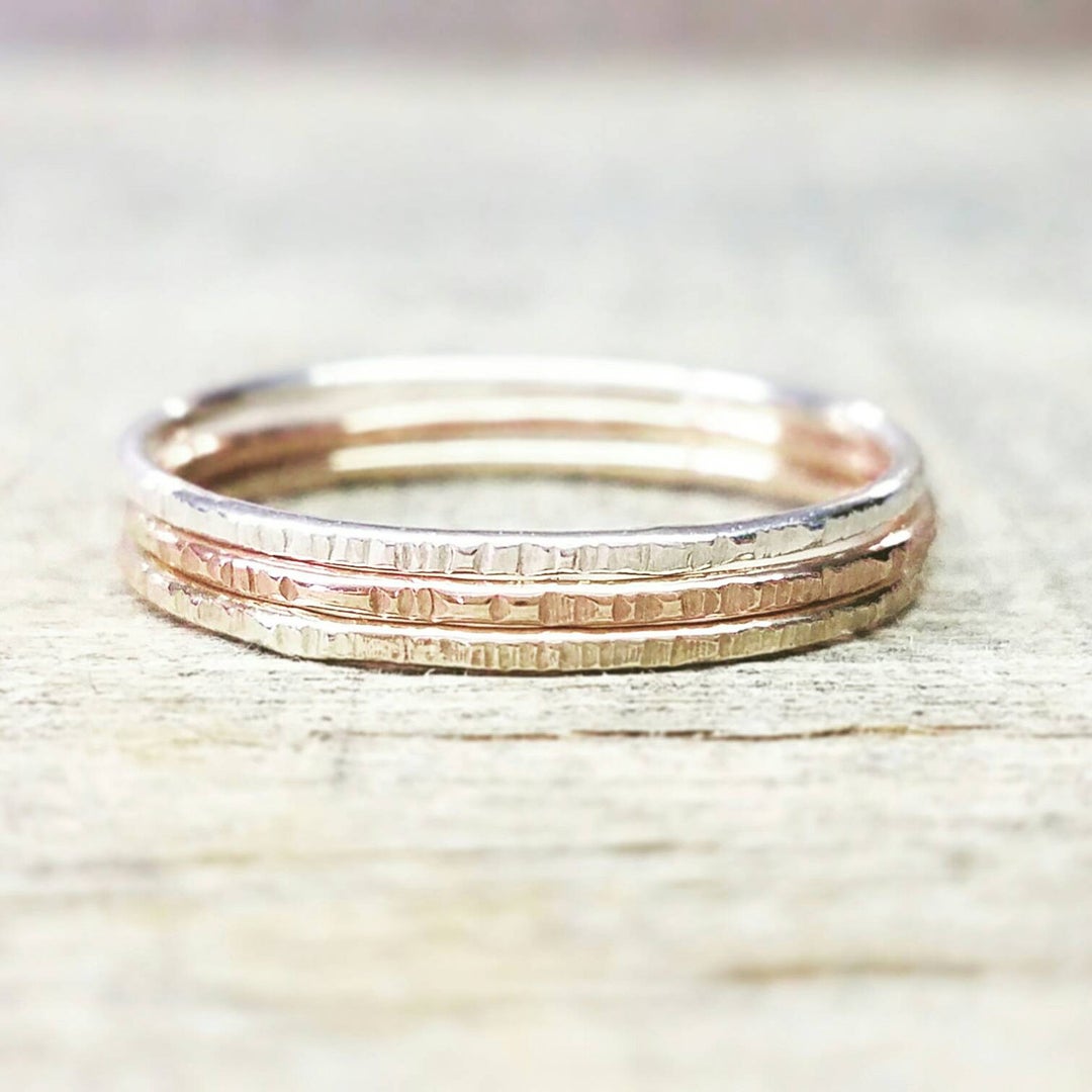 Thin Textured Stacking Ring Sterling Silver Rose Gold Yellow Gold Band ...