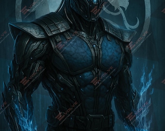 Mortal Kombat Sub-Zero Inspired Artwork. Poster size 11in x 17in. Digital File . Futuristic Cyborg PNG
