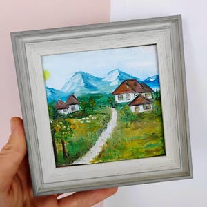 Summer Village - Original Oil Paintings Custom Artwork- Sheeps and Vilage Nature Painting Trendy Gift for Friend